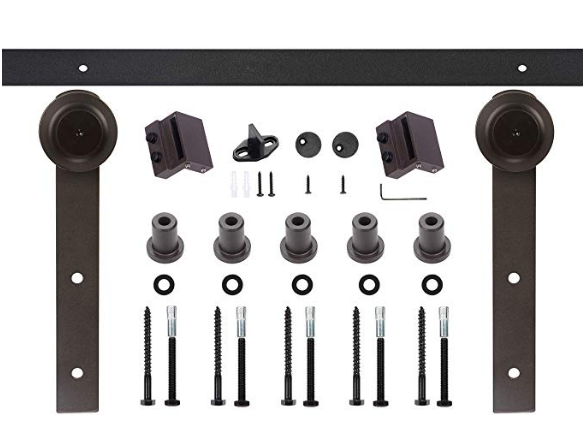 ABO Gear Barn Door Hardware Kit Sliding Barn Door Hardware 6.6 Feet Antique Black Steel Sliding Barn Wood Door Set