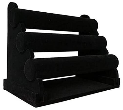 ABO Gear Velvet Triple Tier Necklace Jewelry Bangle Bracelet Organizer Holder Display Stand, Black